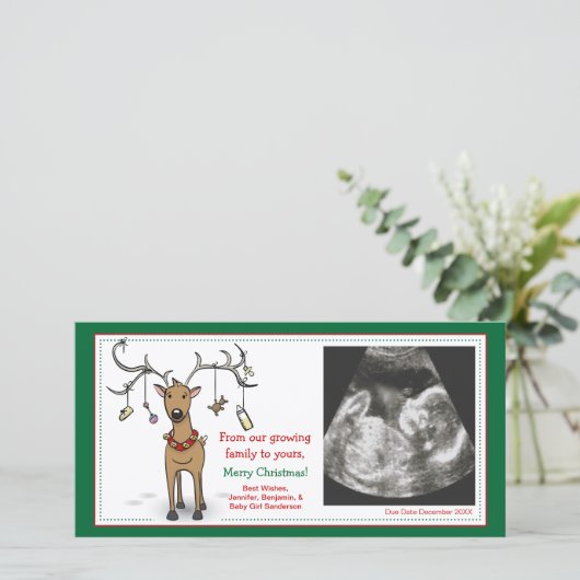 クリスマスカード妊娠のお知らせ – トナカイ シーズンカード (スタンド正面)