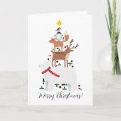 クリスマスカード新年の動物かわいいイラストレーション カード (正面)