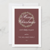 クリスマスカード水彩リースバーガンディーレッド (正面)