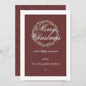 クリスマスカード水彩リースバーガンディーレッド (正面/裏面)