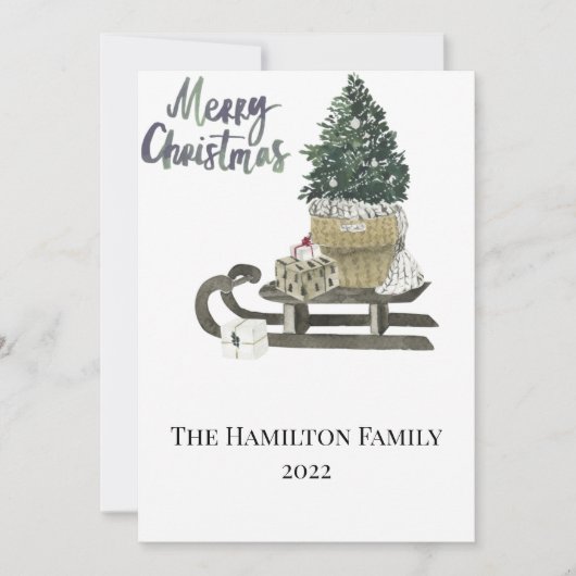 クリスマスカード水色のスレッドとツリー 招待状 (正面)