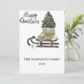 クリスマスカード水色のスレッドとツリー 招待状 (スタンド正面)