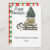 クリスマスカード水色のスレッドとツリー 招待状 (正面/裏面)