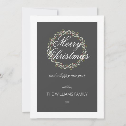 クリスマスカード水色リース木炭グレー (正面)