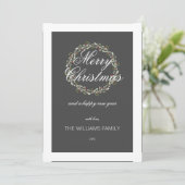 クリスマスカード水色リース木炭グレー (スタンド正面)