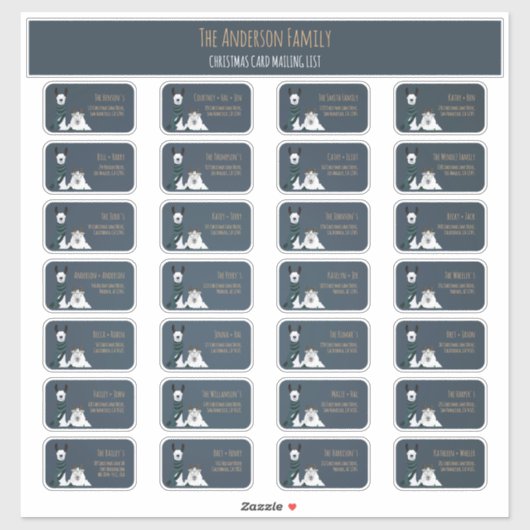 クリスマスカード発送リストラベルセット ラマ ひつじ シール (シート)