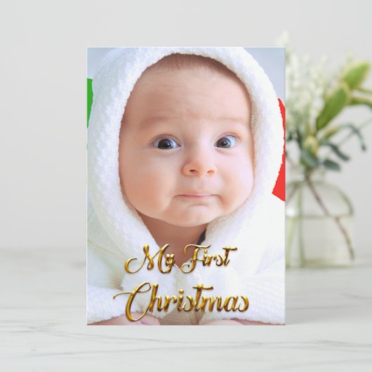 クリスマスカード編集可能な子の写真と文字 シーズンカード (スタンド正面)