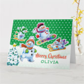 クリスマスカード雪だるま名前をカスタムするカード。 カード (黄色い花)