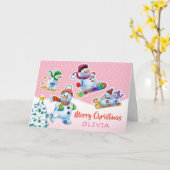 クリスマスカード雪だるま名前をカスタムするカード カード (黄色い花)