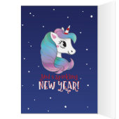 クリスマスカード魔法のクリスマスユニコーンきらめく (内側 (左))