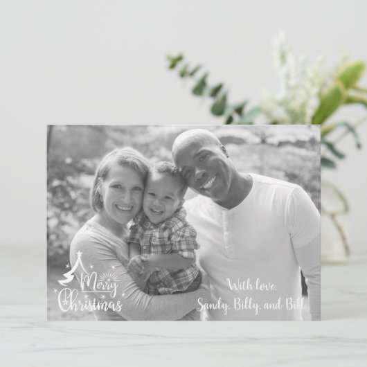 クリスマスカード2枚フォト2サイド白黒 カード (スタンド正面)