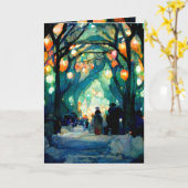 クリスマスカード イブの集まり カラフルなライト カード (黄色い花)