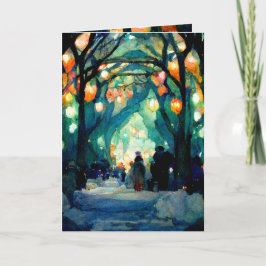 クリスマスカード イブの集まり カラフルなライト カード