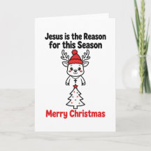 クリスマスカード キリスト教 可愛いトナカイ イエス様