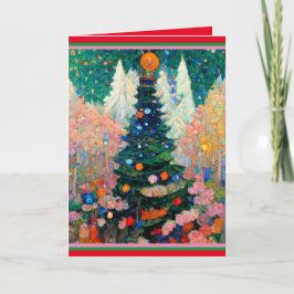 クリスマスカード クリムトスタイル 水彩画の木 カード