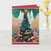 クリスマスカード クリムトスタイル 水彩画の木 カード (黄色い花)