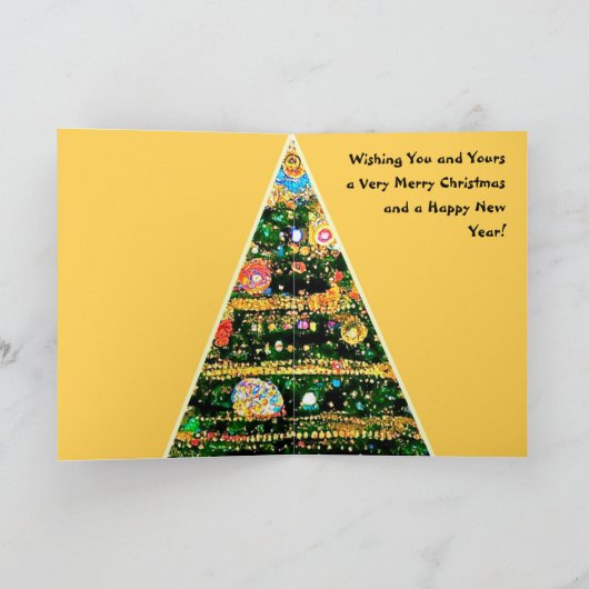 クリスマスカード　グスタフ・クリムトスタイルのツリーのライト カード (内部)