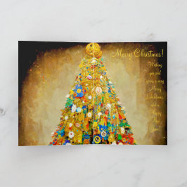 クリスマスカード ゴールドとグリーン グスタフ・クリムトスタイル カード