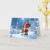 クリスマスカード – サンタとトナカイの冬のシーン カード (黄色い花)