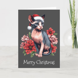 クリスマスカード | サンタ帽をかぶったスフィンクス猫 カード