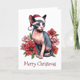 クリスマスカード | サンタ帽をかぶったスフィンクス猫 カード