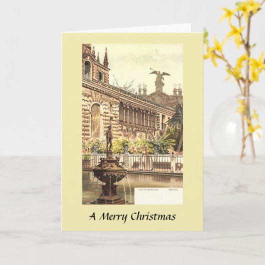 クリスマスカード - セビリアのアルカサル、スペイン カード (黄色い花)