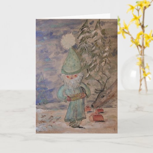 クリスマスカード「トントゥ」格言小妖精や小人 カード (黄色い花)