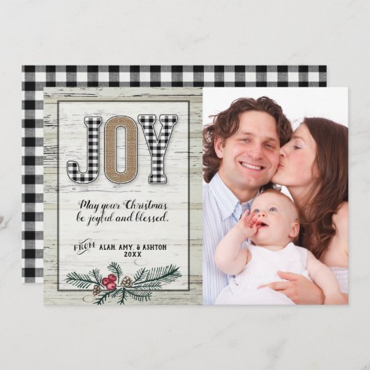 クリスマスカード バッファロープレイド 喜び ファームハウス 招待状 (正面/裏面)