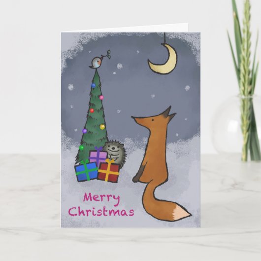クリスマスカード、フォックスと友人、あなたの写真と シーズンカード (正面)