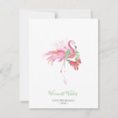 クリスマスカード、ホリデーウォーターカラーピンクフラミンゴ シーズンカード (正面)