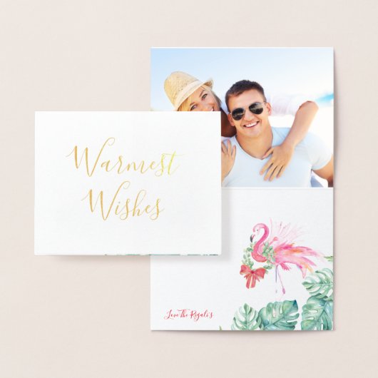 クリスマスカード、ホリデーウォーターカラーピンクフラミンゴ 箔カード (ディスプレー)