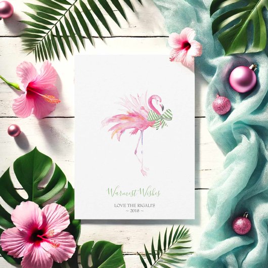 クリスマスカード、ホリデーカード、ピンクフラミンゴ シーズンカード