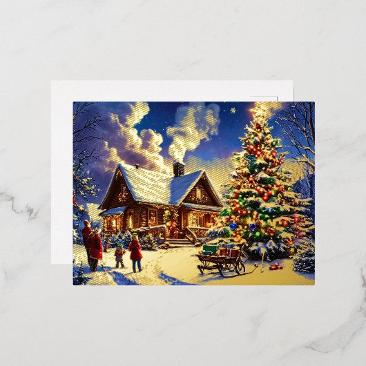 クリスマスカード | ホリデーグリーティングカード 箔シーズンポストカード (正面/裏面)