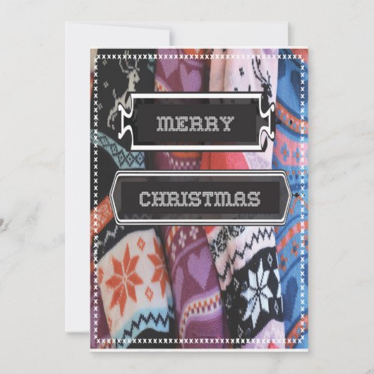 クリスマスカード ホリデーストッキング ニット セーター 縫い付けられた (正面)