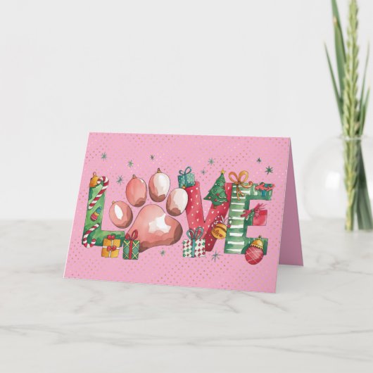 クリスマスカード ホリデー ペット パウ ラブ 招待状 (正面)