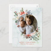 クリスマスカード ポストカード 繊細な花のリース (正面/裏面)