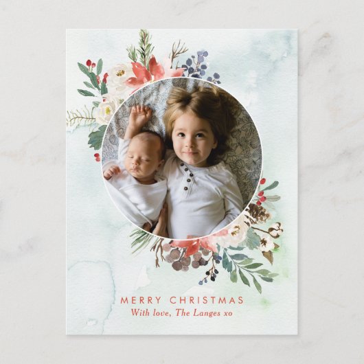 クリスマスカード ポストカード 繊細な花のリース (正面)