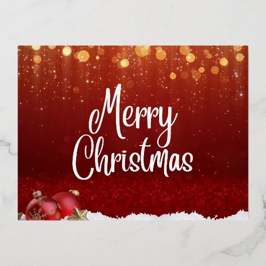 クリスマスカード – モダンメリークリスマスグリーティング 箔シーズンポストカード (正面)