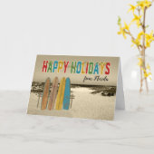 クリスマスカード(ヴィンテージ製のサーフボード付き)ビーチ カード (黄色い花)