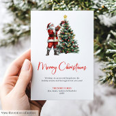 クリスマスカード 伝統的なサンタクロース モミのリース