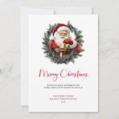 クリスマスカード 伝統的なサンタクロース モミのリース (正面)