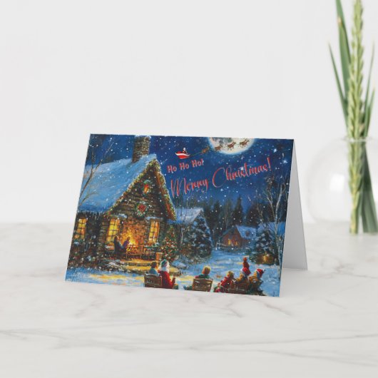 クリスマスカード – 居心地の良いウィンターキャビン カード (正面)