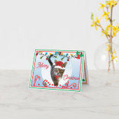 クリスマスカード、帽子をかぶったフェスティブな猫 カード (黄色い花)