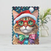 クリスマスカード、毛むくじゃらでカラフルな猫 シーズンカード (スタンド正面)