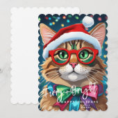 クリスマスカード、毛むくじゃらでカラフルな猫 シーズンカード (正面/裏面)