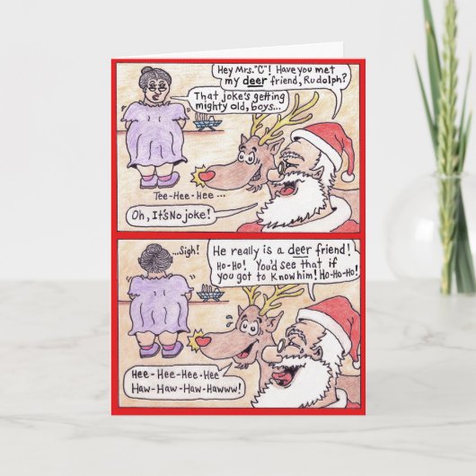 クリスマスカード-漫画、"シカ友人" シーズンカード (正面)