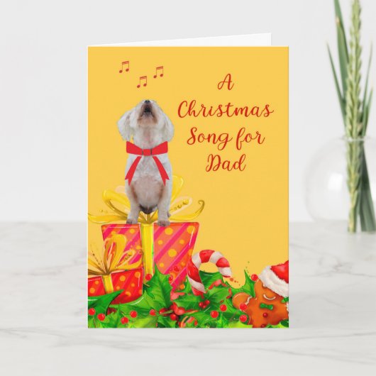 クリスマスカード 父 白い犬 歌う カード (正面)