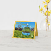 クリスマスカード-球のオウムそしてトキ亜科 カード (黄色い花)