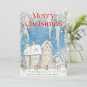 クリスマスカード – 町のデザイン、雪だるま、ライト (スタンド正面)