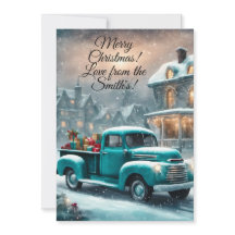 クリスマスカード 縦 5"x7" ビンテージトラック 冬